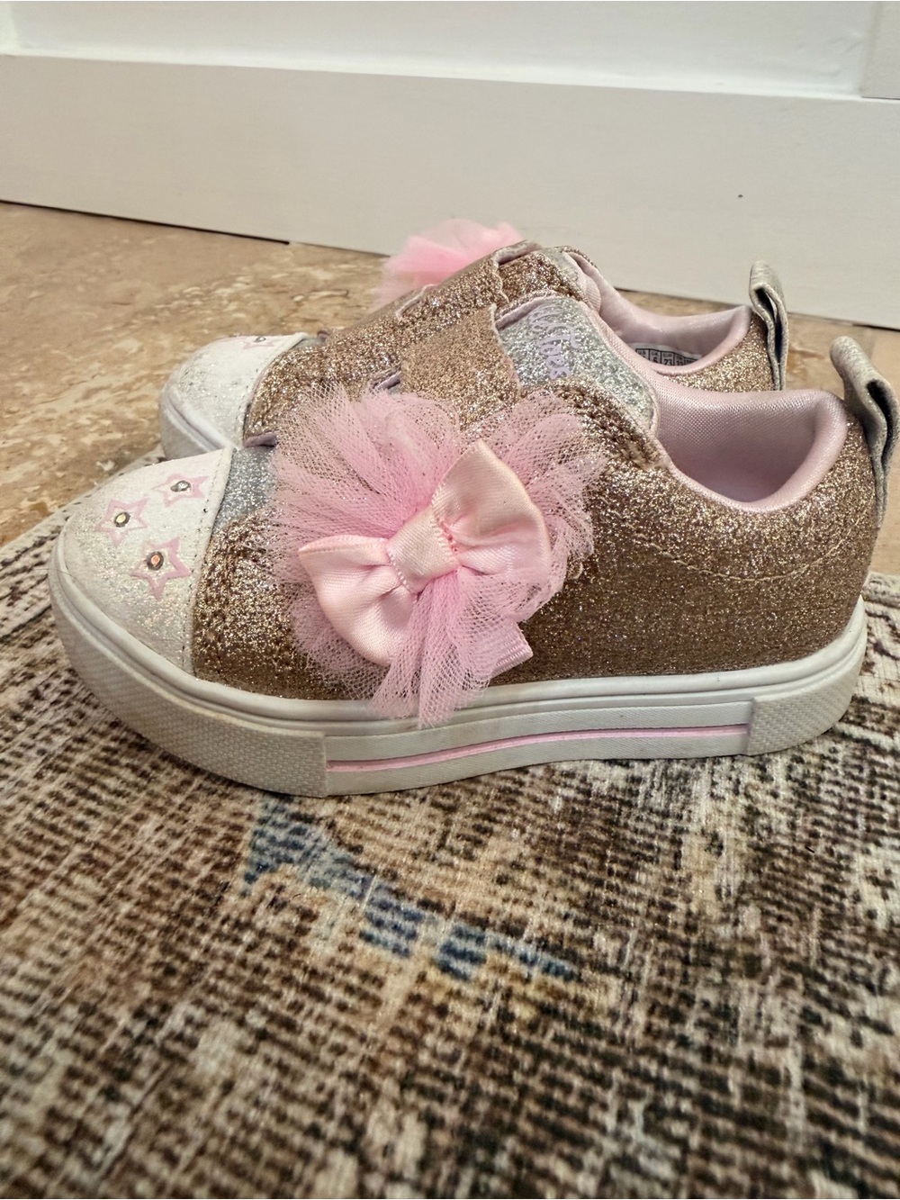 Girls' Sparkle Pink Bow Light Up Sneakers - Kids Glitter Slip-Ons